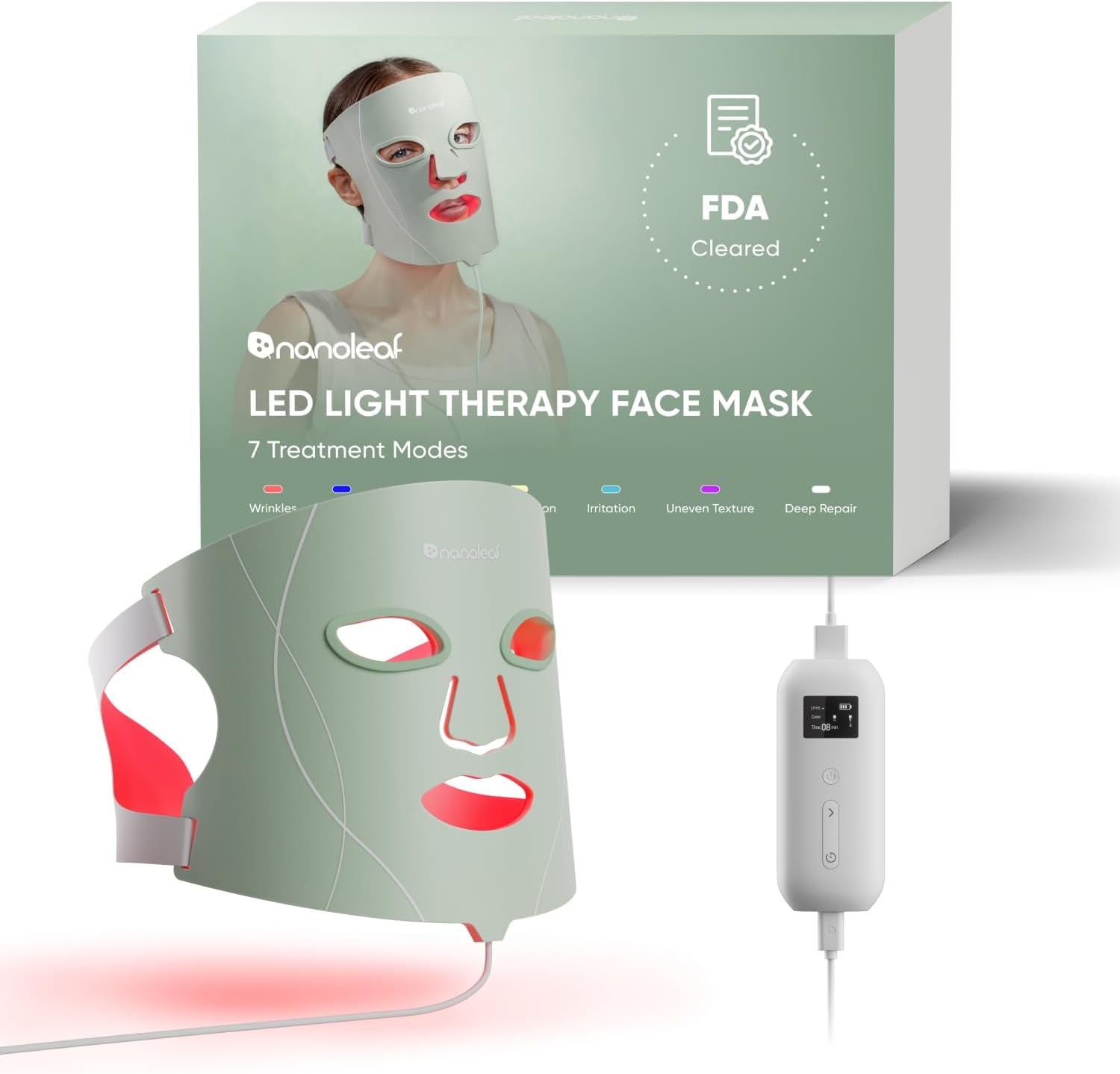 Masque LED Visage De Luminothérapie, 7 Modes, Lumière Rouge Portable Avec LED NIR, Silicone Doux, Protection Yeux, Traitement 5-10 Min, Infrarouge Rechargeable