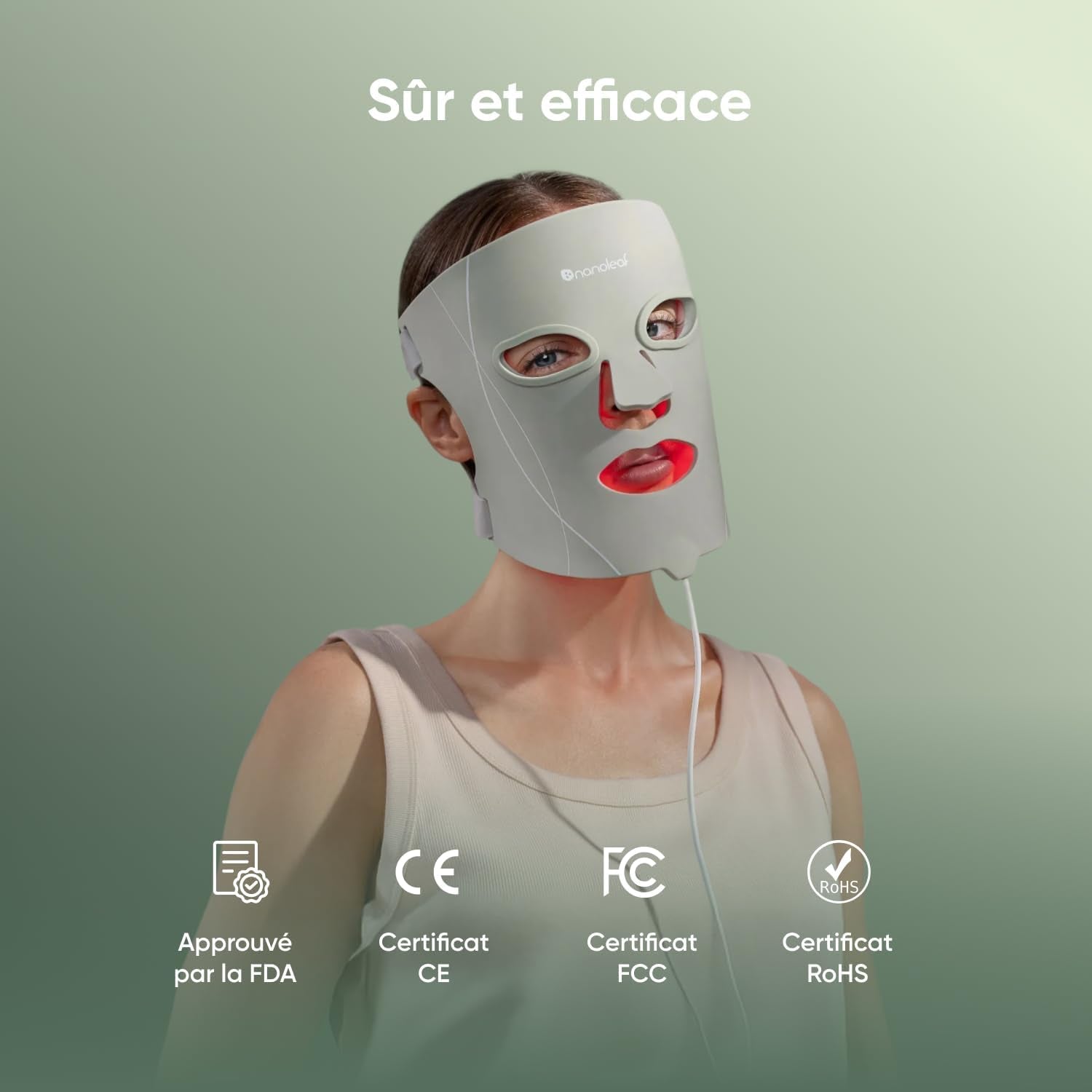 Masque LED Visage De Luminothérapie, 7 Modes, Lumière Rouge Portable Avec LED NIR, Silicone Doux, Protection Yeux, Traitement 5-10 Min, Infrarouge Rechargeable