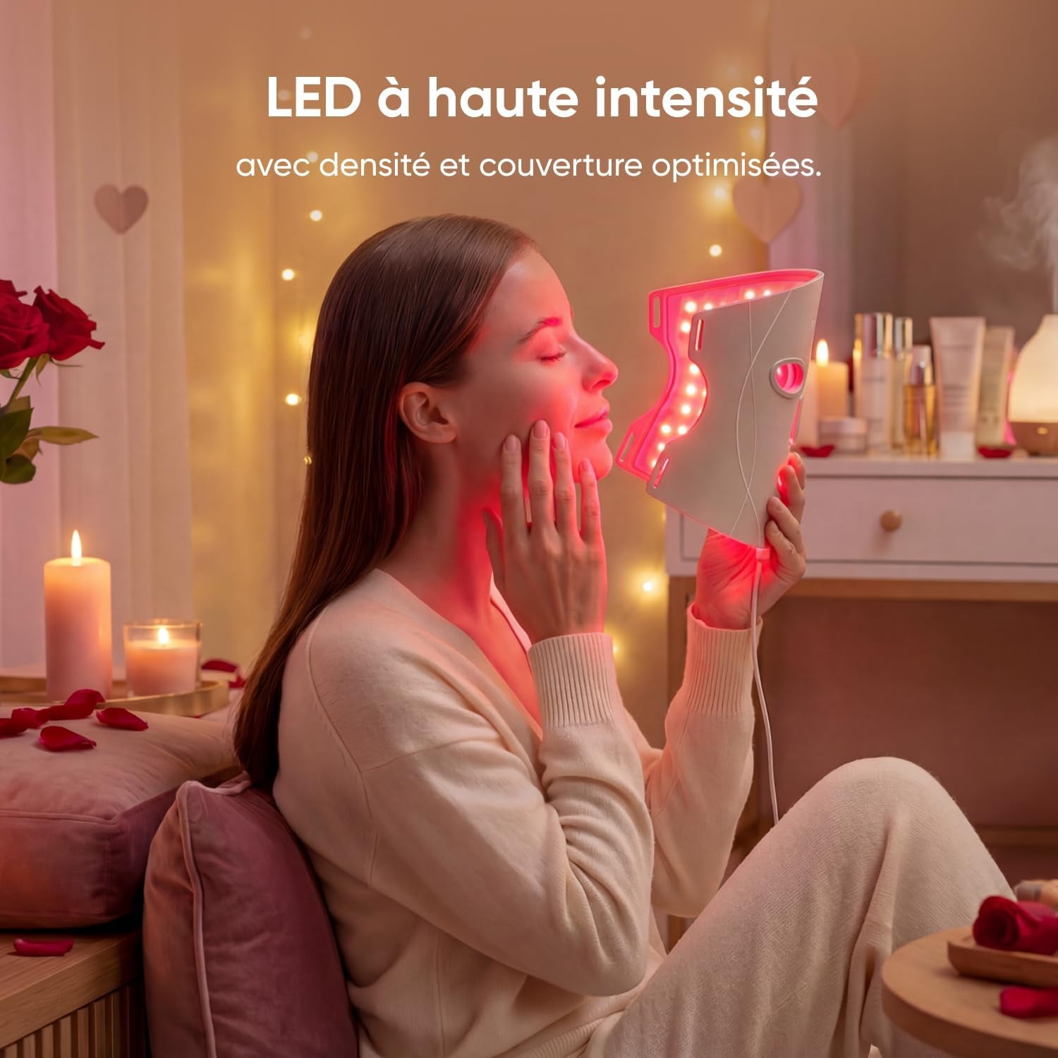 Masque LED Visage De Luminothérapie, 7 Modes, Lumière Rouge Portable Avec LED NIR, Silicone Doux, Protection Yeux, Traitement 5-10 Min, Infrarouge Rechargeable