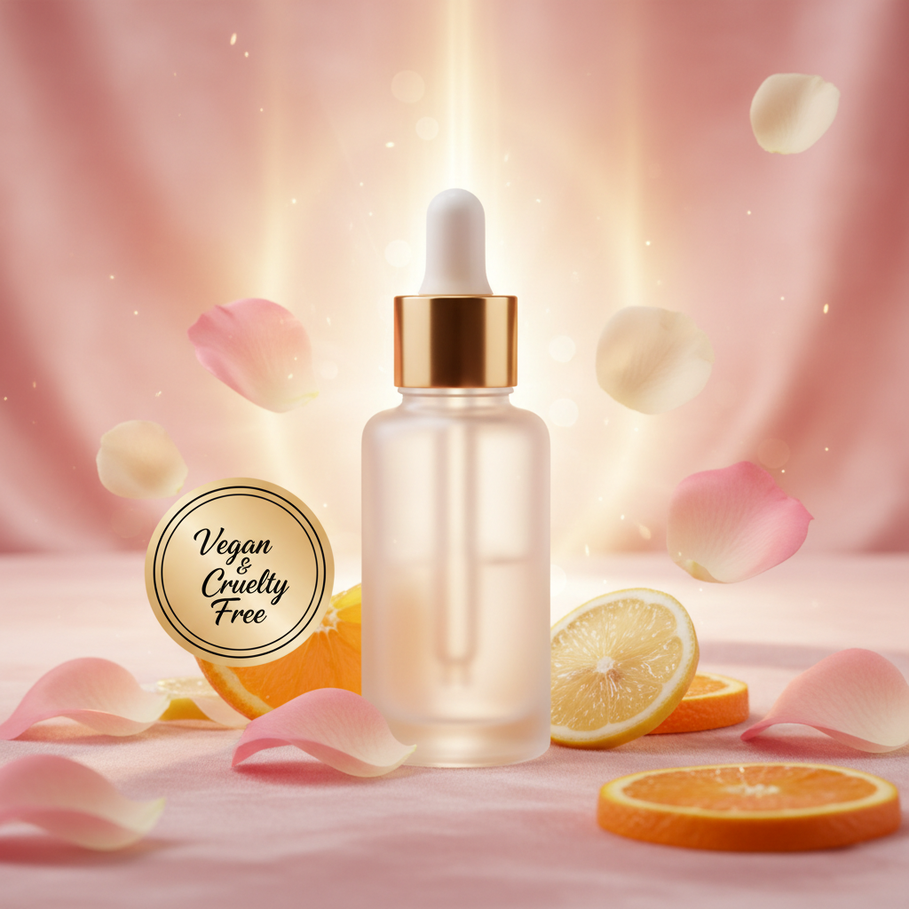 Sérum Éclat Anti-Taches style luxe rose et pétales